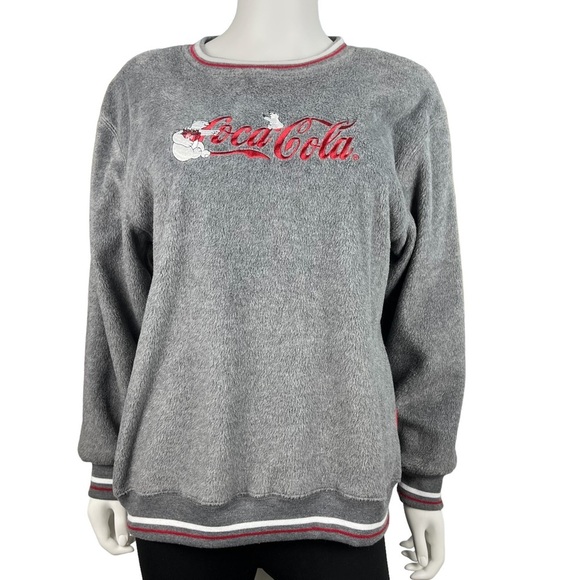 Vintage 90s Coca Cola Gray Fuzzy Crew Neck Sweater Size M (7/9)‎ - Picture 1 of 11